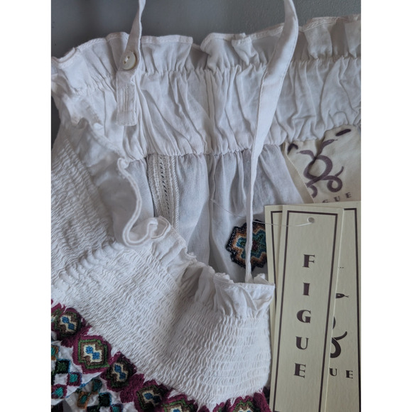 NWT FIGUE Helens Off-shoulder Embroidered Midi Dress Size M White #1A463 - Picture 8 of 9